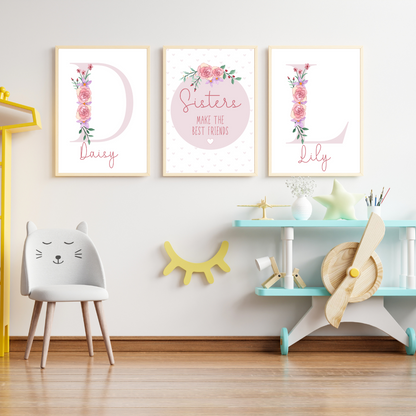 Sisters Make the Best Friends Personalised Floral  bedroom Print / A5 A4 A3