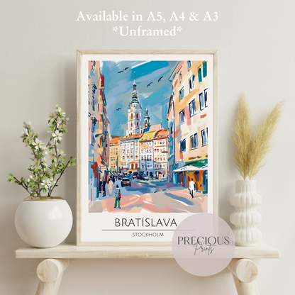 Stockholm, Bratislava Travel Print Poster / Vintage Wall Art / A5 A4 A3