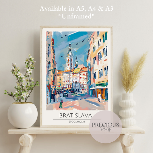 Stockholm, Bratislava Travel Print Poster / Vintage Wall Art / A5 A4 A3
