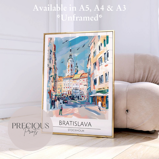 Stockholm, Bratislava Travel Print Poster / Vintage Wall Art / A5 A4 A3