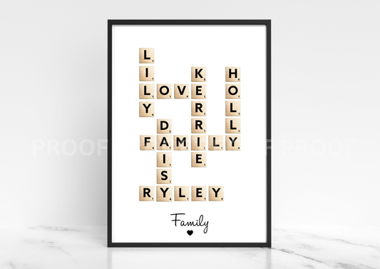 Personalised Scrabble Art Family Print Wedding Valentines Anniversary A4 A3 A5