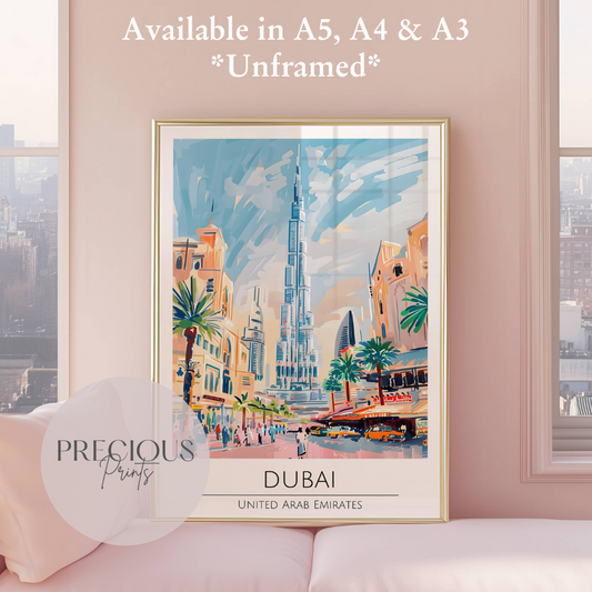 United Arab Emirates - Dubai Travel Print Poster / Vintage Wall Art / A5 A4 A3