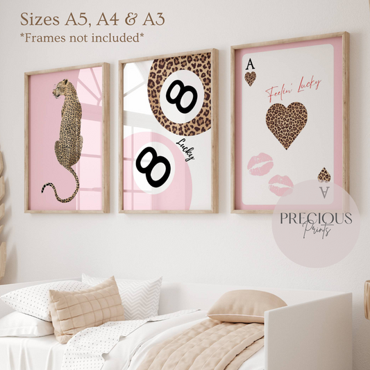 Set of 3 Trendy Preppy Prints Cheetah Leopard Eclectic Wall Art A5 A4 A3