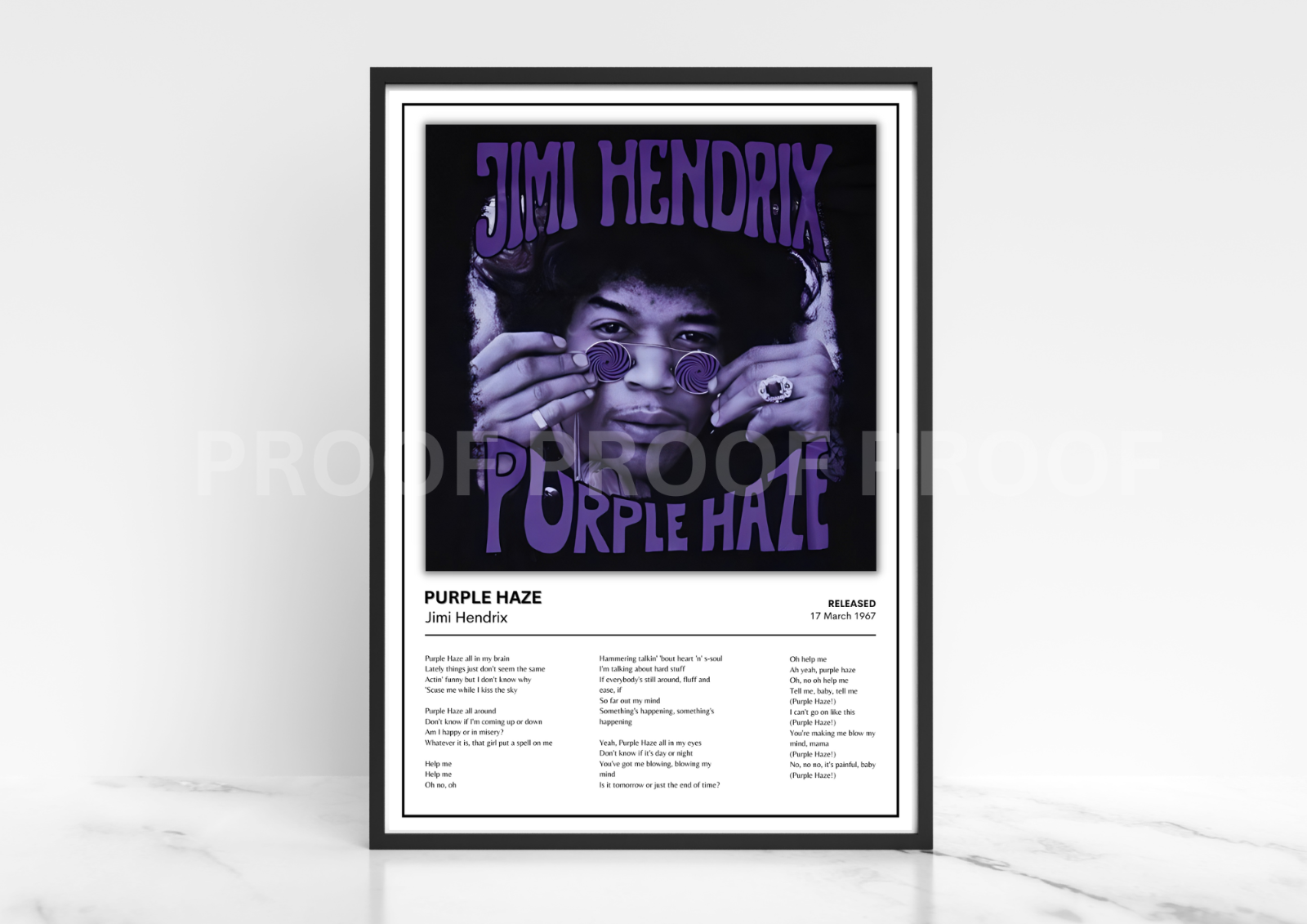 Jimi Hendrix Purple Haze Album Single Cover Poster / Music Poster