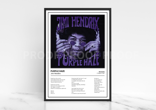 Jimi Hendrix Purple Haze Album Single Cover Poster / Music Poster