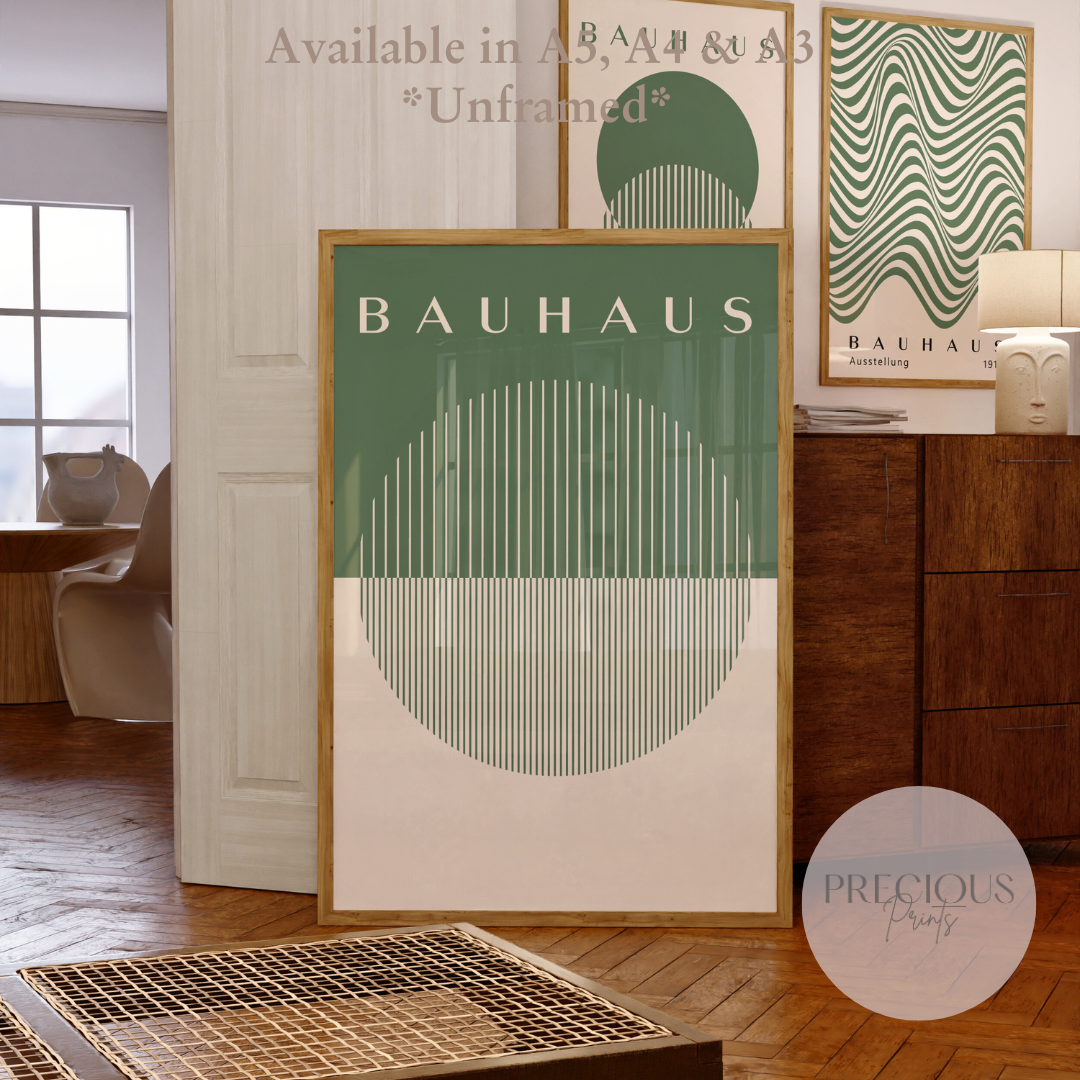 Set of 2 Bauhaus Prints A5 A4 A3 Art Exhibition Sage Green Poster