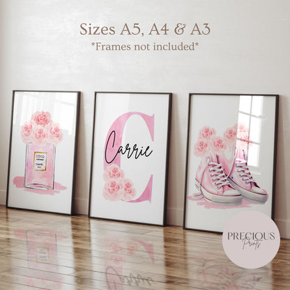 Teen Tween Glam Wall Art Fashion Personalised Print Set of 3 A5 A4 A3 Preppy