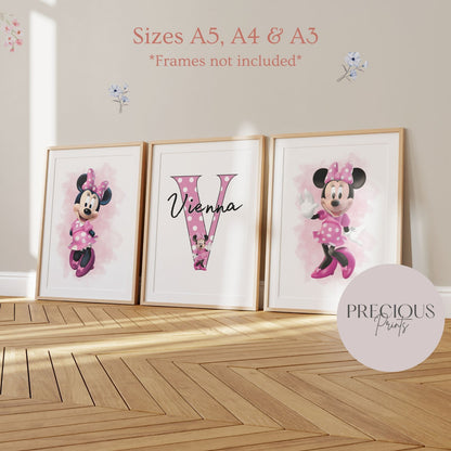 Set of 3 Personalised Girl/boy Nursery bedroom Print / Minnie Mouse A5 A4 A3