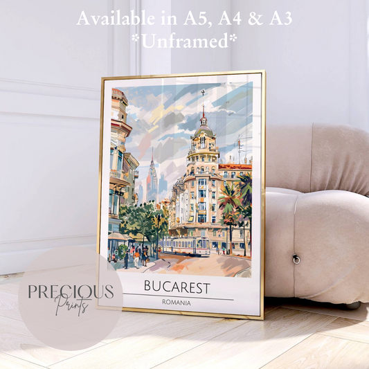 Romania, Bucarest Travel Print Poster / Vintage Wall Art / A5 A4 A3 / Unframed