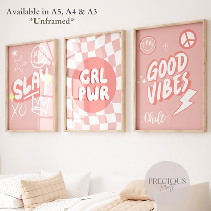 Set of 3 Slay Girl Power Preppy Poster / Trendy Glam Wall Print / Girls Bedroom