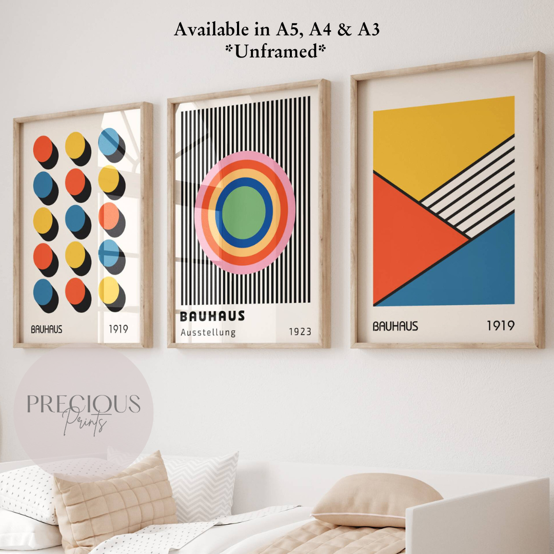 Set of 3 Bauhaus Prints A5 A4 A3 Art Exhibition Colourful Abstract Poster