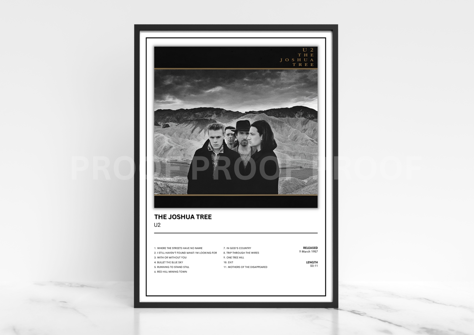 U2 The Joshua Tree Album Single Cover Poster / Music Christmas Gift