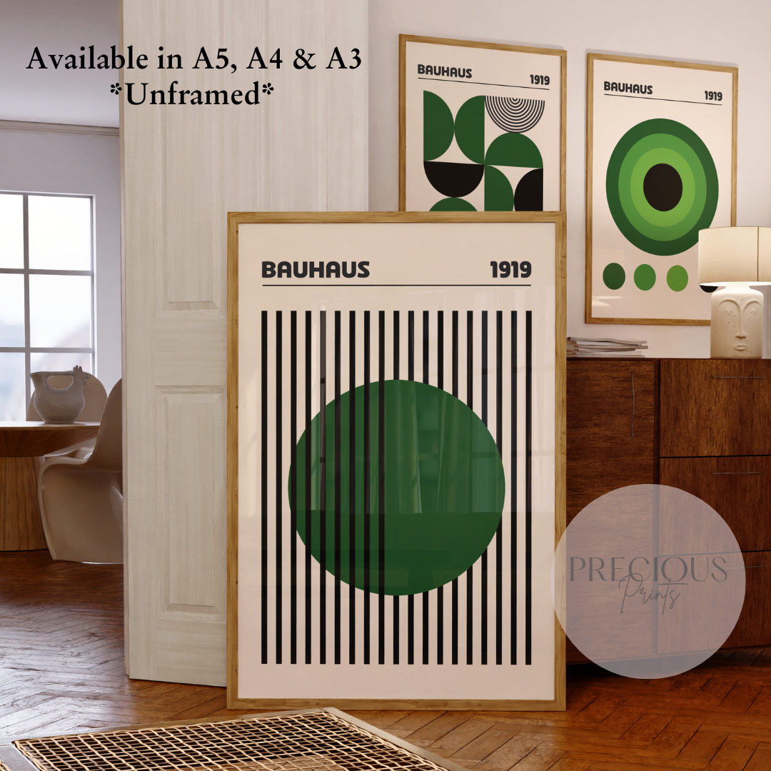 Set of 3 Bauhaus Prints A5 A4 A3 Art Exhibition Sage Green Poster