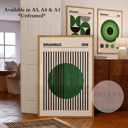 Set of 3 Bauhaus Prints A5 A4 A3 Art Exhibition Sage Green Poster