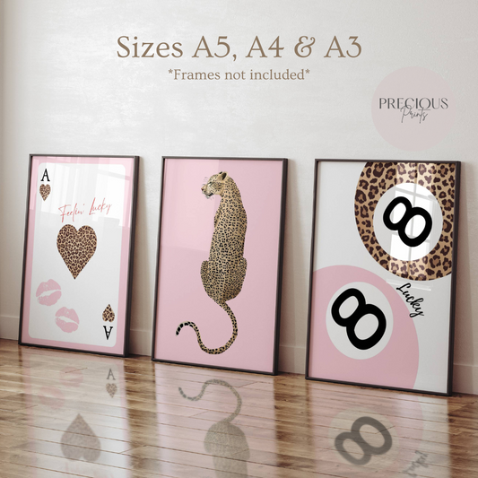 Set of 3 Trendy Preppy Prints Cheetah Leopard Eclectic Wall Art A5 A4 A3