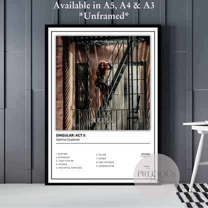Sabrina Carpenter Singular: Act II Album Music Poster Print A5 A4 A3 Unframed