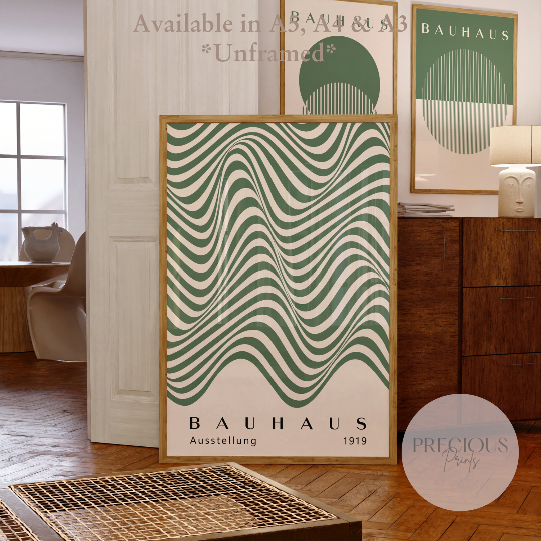 Set of 2 Bauhaus Prints A5 A4 A3 Art Exhibition Sage Green Poster