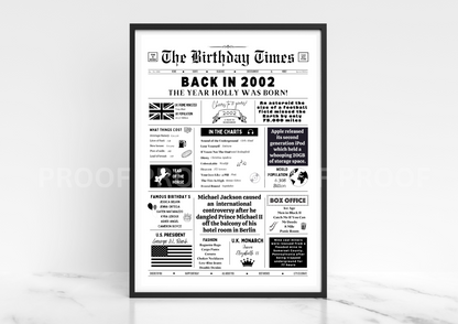 Personalised Birthday Gift / The Year You Were Born Poster / Typography