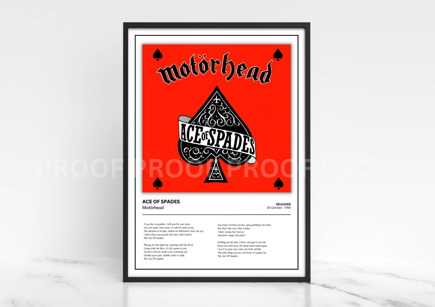 Motorhead Ace of Spades Music Album Singles Cover Poster Music Gift A3 A4 A5