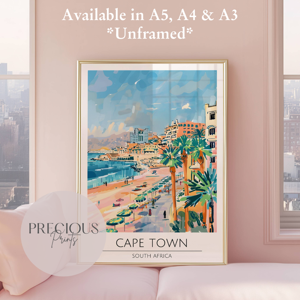 South Africa, Cape Town Travel Print Poster / Vintage Wall Art / A5 A4 A3