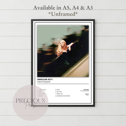 Sabrina Carpenter Singular: Act I Album Music Poster Print A5 A4 A3 Unframed