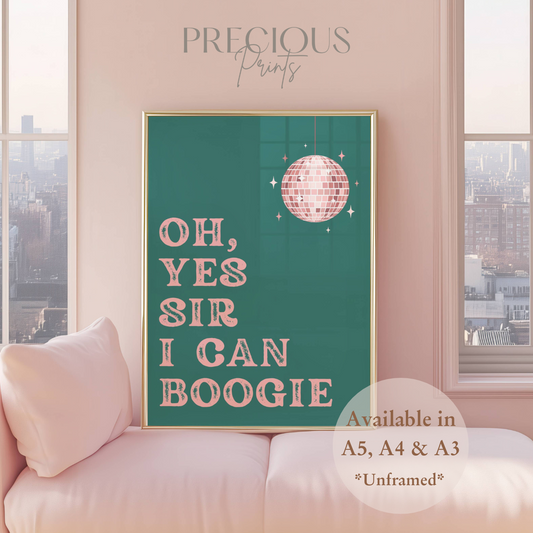 Oh, Yes Sir I Can Boogie Music Lyric Print / Music Poster / A5 A4 A3 Unframed
