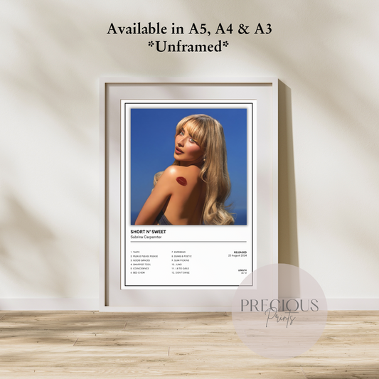 Sabrina Carpenter Short N Sweet Album Music Poster Print A5 A4 A3 Unframed