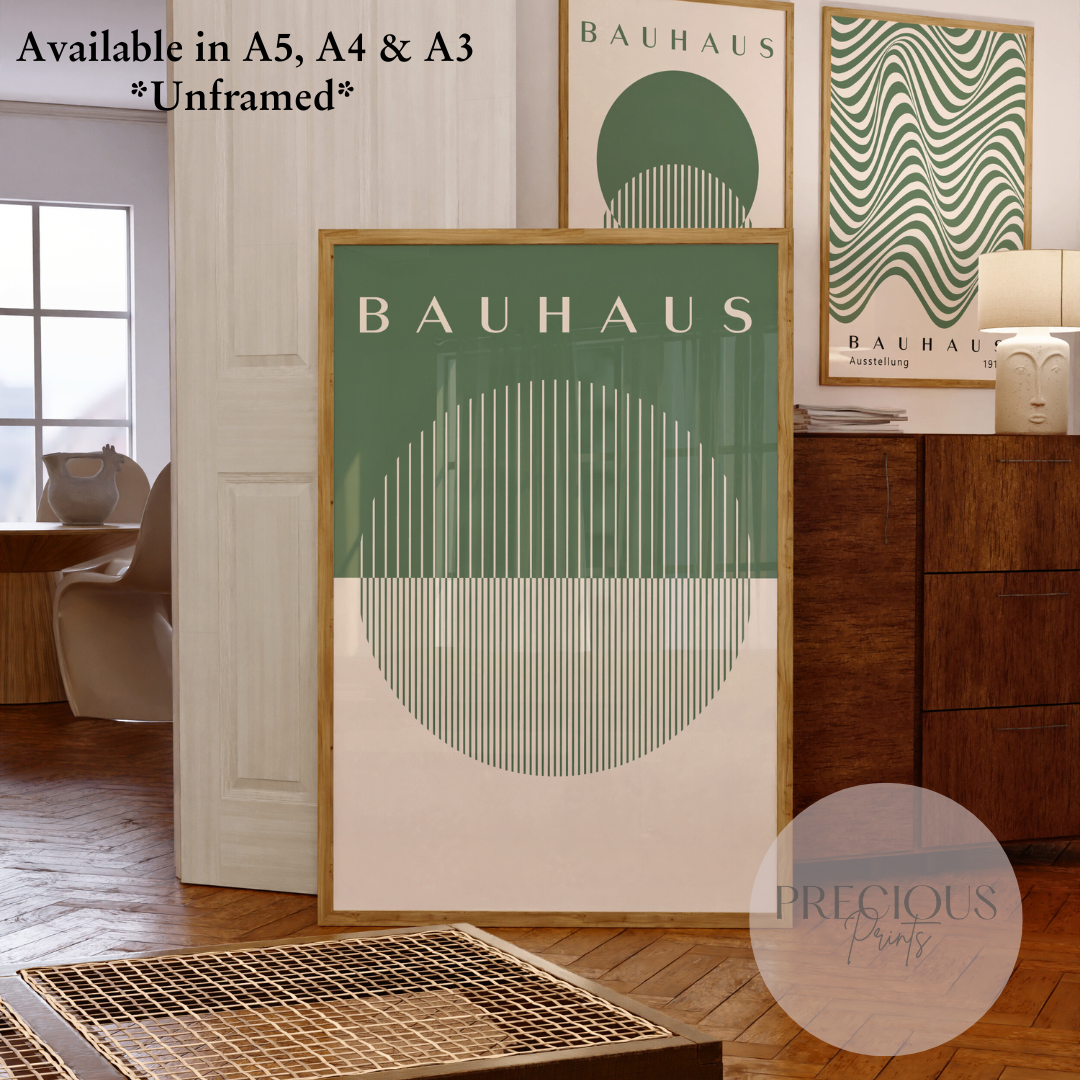 Set of 2 Bauhaus Prints A5 A4 A3 Art Exhibition Sage Green Poster