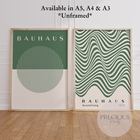 Set of 2 Bauhaus Prints A5 A4 A3 Art Exhibition Sage Green Poster