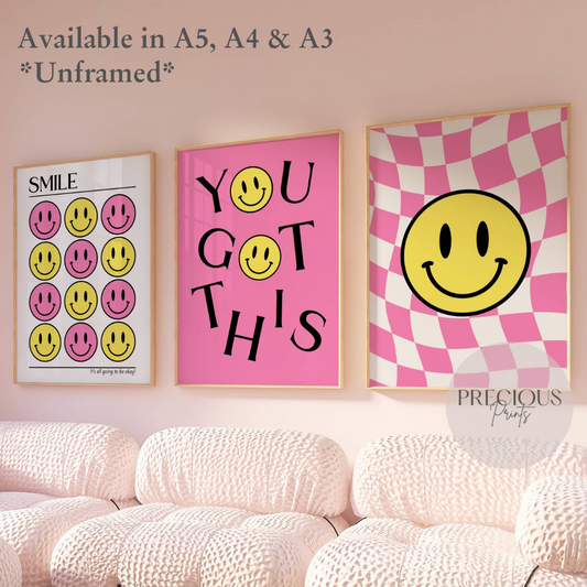 Set of 3 Smiley Preppy Prints / Motivational Poster / Collage Preppy Poster