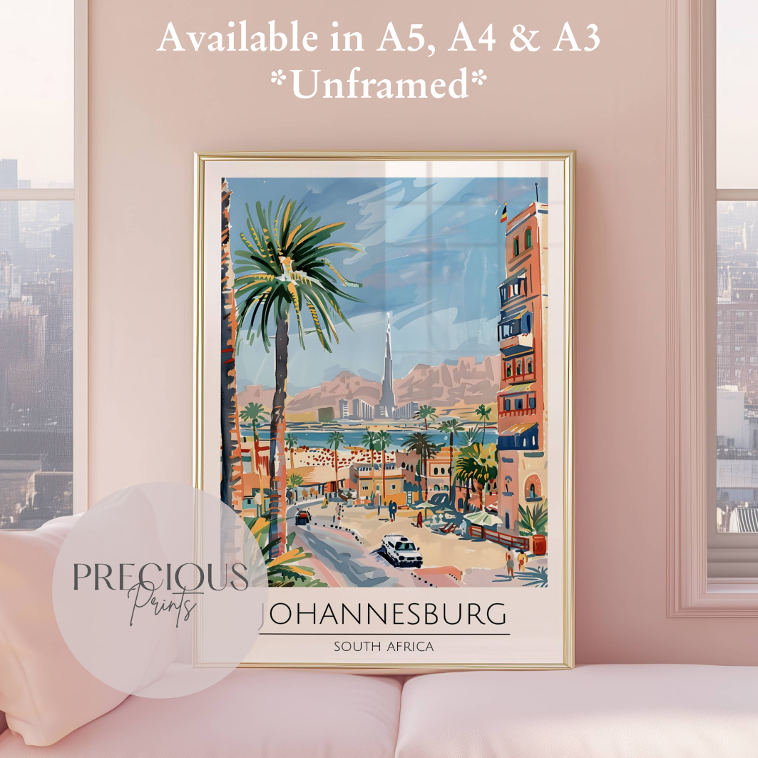 South Africa - Johannesburg Travel Print Poster / Vintage Wall Art / A5 A4 A3