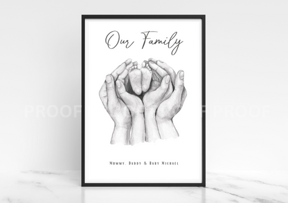 Our family print Baby print / Personalised Family Print / Family Hands A5 A4 A3