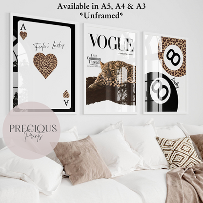 Set of 3 Trendy Preppy Prints Cheetah Leopard Eclectic Wall Art A5 A4 A3 Red