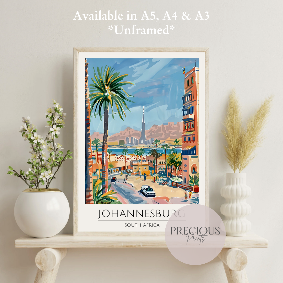 South Africa - Johannesburg Travel Print Poster / Vintage Wall Art / A5 A4 A3