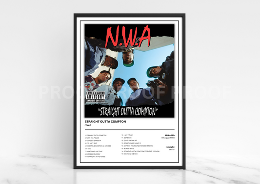 NWA Sraight Outta Compton Album Single Cover Poster / Music Christmas Gift
