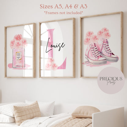 Teen Tween Glam Wall Art Fashion Personalised Print Set of 3 A5 A4 A3 Preppy
