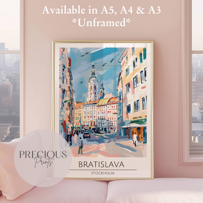 Stockholm, Bratislava Travel Print Poster / Vintage Wall Art / A5 A4 A3