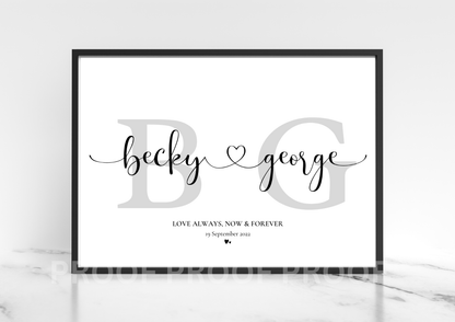 Personalised Valentine Anniversary Wedding Gift Art Print A5 A4 A3