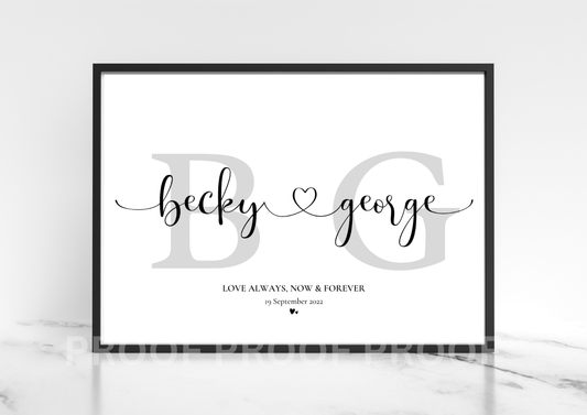 Personalised Valentine Anniversary Wedding Gift Art Print A5 A4 A3
