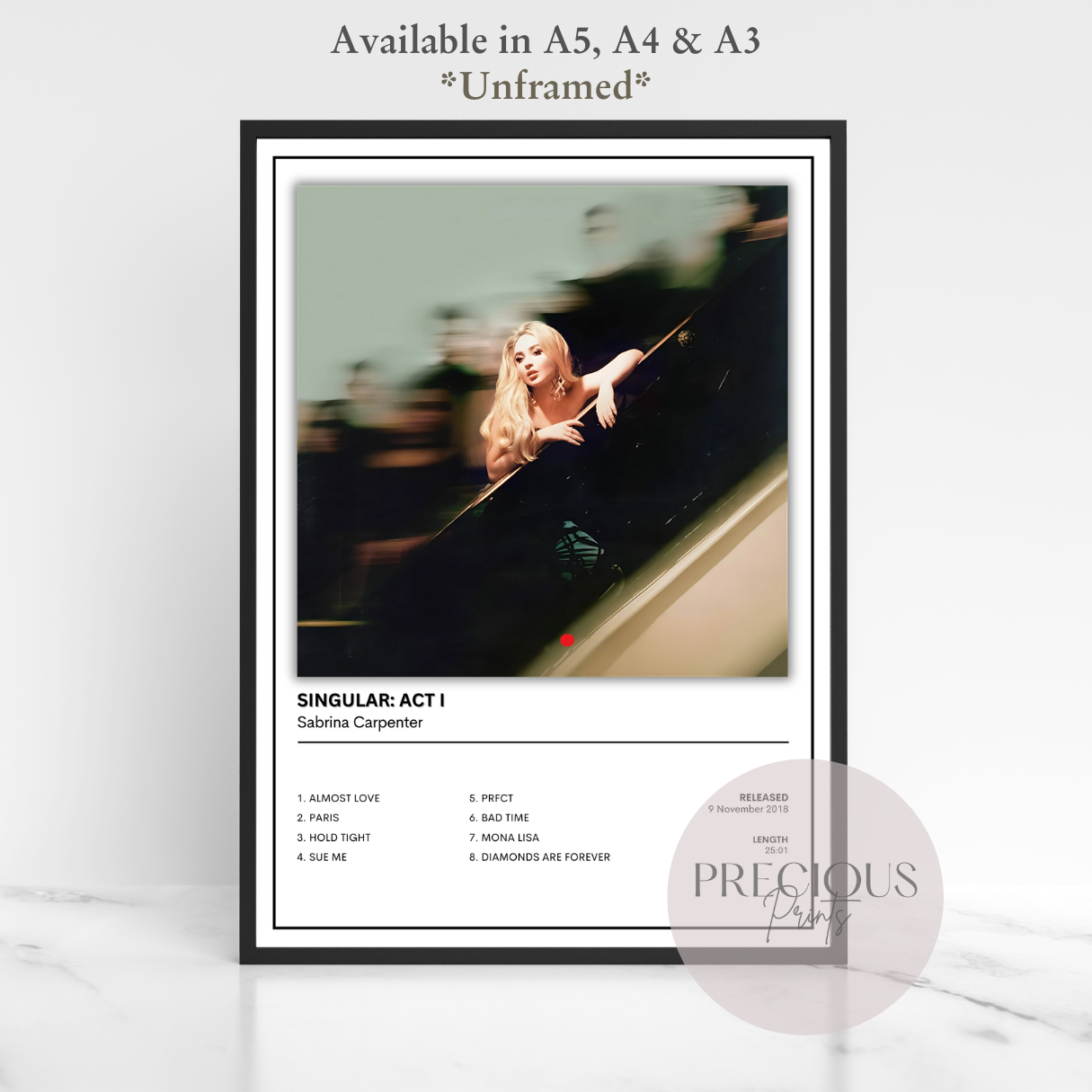 Sabrina Carpenter Singular: Act I Album Music Poster Print A5 A4 A3 Unframed