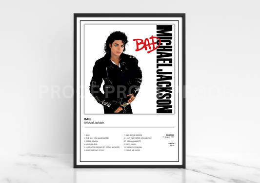 Michael Jackson Bad Album Single Cover Poster / Music Gift