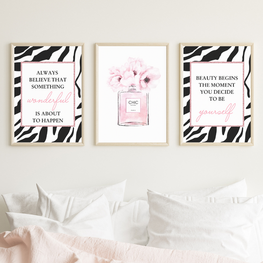 Teenage Bedroom Glam Wall Art Fashion Print Set of 3 Prints A5 A4 A3 Preppy