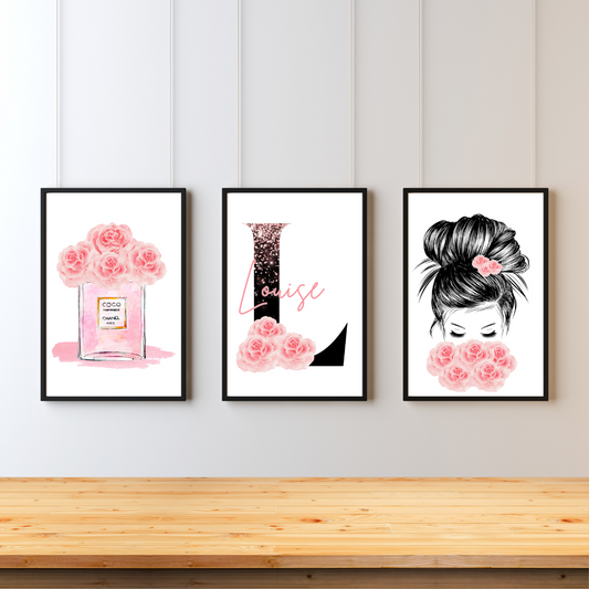 Teenage Glam Wall Art Fashion Personalised Print Set of 3 A5 A4 A3 Preppy