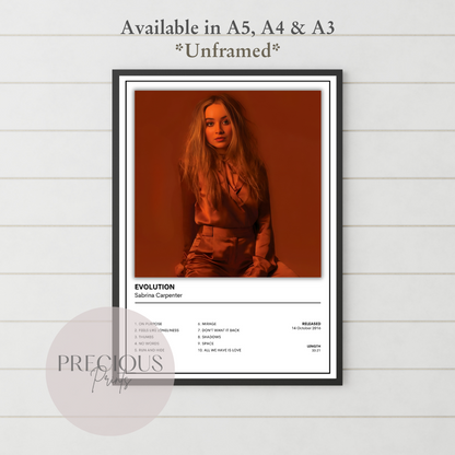 Sabrina Carpenter Evolution Album Music Poster Print A5 A4 A3 Unframed
