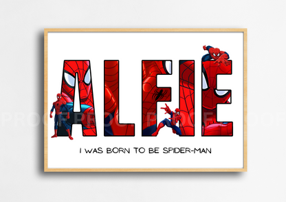 Personalised Girl/boy Nursery bedroom Print / Spiderman A5 A4 A3