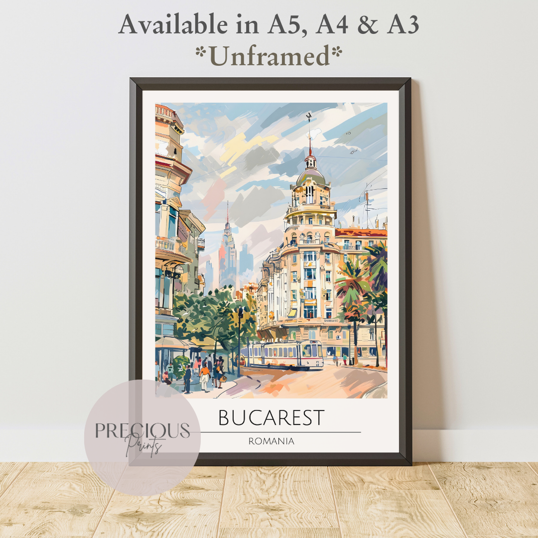 Romania, Bucarest Travel Print Poster / Vintage Wall Art / A5 A4 A3 / Unframed