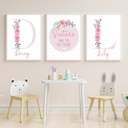 Sisters Make the Best Friends Personalised Floral  bedroom Print / A5 A4 A3