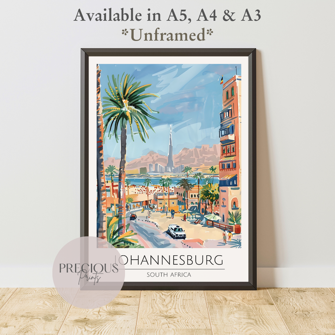 South Africa - Johannesburg Travel Print Poster / Vintage Wall Art / A5 A4 A3