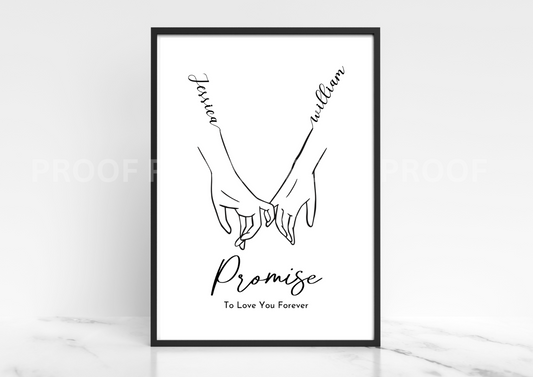 Pinky Promise Personalised Valentine Anniversary Gift Hand Line Art A5 A4 A3