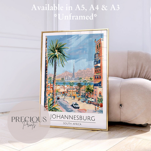 South Africa - Johannesburg Travel Print Poster / Vintage Wall Art / A5 A4 A3